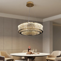Lustra LED cu Telecomanda,LLC160/500GD, Cristal si Metal, 54W, Dimabila, Inaltime Reglabila, Lumina Rece/Calda/Neutra, Iluminat Luxos
