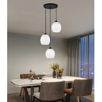 Lustra LM530/3BK, 3 X E27, Negru, Metal si Sticla