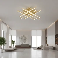 Lustra LED cu Telecomanda LINEX, 83W, Lumina 3000K/4000K/6000K, Dimabila, Auriu Lustra LED cu Telecomanda LINEX, 83W, Lumina 3000K/4000K/6000K, Dimabila, Auriu