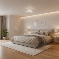 Lustra LED cu telecomanda IBANE, 8 surse, 3000K/4000K/6000K, 128W, Metal si Silicon, Alb