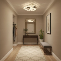 Lustra LED RENATO Petito cu telecomanda si cristal, 13W, 2 Patrate, Lumina Rece/Calda/Neutra, Dimabila, Alb