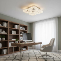 Lustra LED RENATO Nobile cu telecomanda si cristal, 54W, 4 Patrate, Lumina Rece/Calda/Neutra, Dimabila, Alb