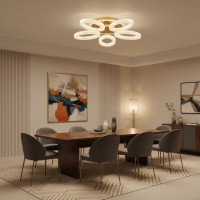 Lustra LED cu telecomanda VEYRO , 66W, Lumina Rece/Calda/Neutra, Dimabila, Auriu