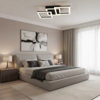 Lustra LED cu telecomanda GEO 43W, 3 Patrate, lumina Rece/Calda/Neutra, Dimabila, Metal si Acril, Negru
