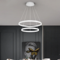 Lustra LED suspendata cu telecomanda CASIANA 41W, 2 Cercuri, lumina Rece/Calda/Neutra, Dimabila, Alb, Inaltime Reglabila