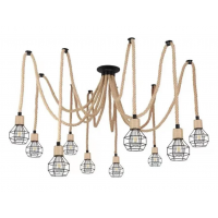Lustra Vintage LV121/10BK, 10xE27, Rustic, Sfoara si Metal, 2x100cm, Suport Negru