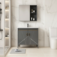 Set Mobilier SIENA pentru Baie ,Dulap Lavoar+Dulap Oglinda 60cm, 2 Piese, Gri si Alb