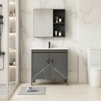 Set Mobilier SIENA pentru Baie ,Dulap Lavoar+Dulap Oglinda 80cm, 2 Piese, Gri si Alb