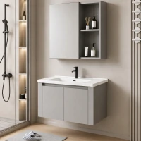 Set Mobilier TIVOLI pentru Baie ,Dulap Lavoar+Dulap Oglinda 80cm, 2 Piese, Gri si Alb