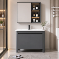 Set Mobilier VION pentru Baie ,Dulap Lavoar+Dulap Oglinda 60cm, 2 Piese, Gri si Alb