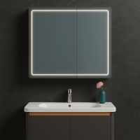 Oglinda LED cu Dulap de Baie si Lavoar Suspendat, 80x60 cm, Design Modern, Iluminare Integrata