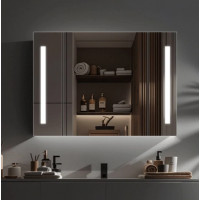 Oglinda LED cu Dulap AXEN 100x70 cm Alb Banda Verticala si Senzor Touch