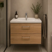 Set Mobilier CELO pentru Baie, Dulap Lavoar, 2 Sertare, Alb si Maro