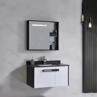 Set Mobilier pentru Baie CRETA, 80x40cm, 2 Piese, Negru si Alb