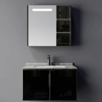 Set Mobilier pentru Baie RHODOS, 80cm, 2 Piese, Negru si Alb