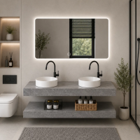 Set Mobilier ARQON Duo pentru Baie, 140cm, 3 Piese, Gri