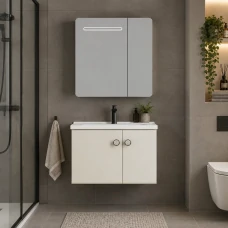 Set Mobilier RISHTON pentru Baie, Dulap Lavoar+Dulap Oglinda 60cm, 2 Piese, Gri si Alb Set Mobilier RISHTON pentru Baie, Dulap Lavoar+Dulap Oglinda 60cm, 2 Piese, Gri si Alb