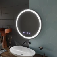 Oglinda LED Touch NOVARA Sistem Dezaburire, Ceas si Temperatura 70 cm Rama Negru Brushed