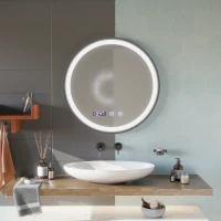Oglinda LED Touch NOVARA Sistem Dezaburire, Ceas si Temperatura 90 cm Rama Negru Brushed