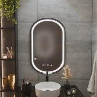 Oglinda LED Touch Helmut Sistem Dezaburire, Ceas si Temperatura 50x90 cm Rama Negru Brushed Marcello Funghi
