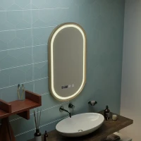 Oglinda LED Touch Siegfried Sistem Dezaburire, Ceas si Temperatura, 45x90cm, Rama Auriu Brushed, Lumina Calda Neutra Rece 3000K/4000K/6000K