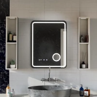 Oglinda LED Touch Ulrich Sistem Dezaburire, Ceas si Temperatura 75x90 cm Rama Negru Brushed Lupa Cosmetica