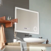 Oglinda LED Touch NIVERA Sistem Dezaburire, Ceas si Temperatura 80x60 cm Lupa Cosmetica