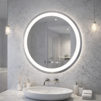 Oglinda LED Rotunda, Diametru 50cm, Celeste MotionGlow Marcello, Sistem Dezaburire, Ceas & Termometru, Dimabila, Lumina Calda Neutra Rece 3000K/4000K/6000K