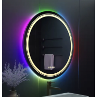 Oglinda LED Rotunda, 60cm, Celeste MotionGlow Marcello, Lumina RGB, Boxa Bluetooth, Sistem Dezaburire, Ceas & Termometru, Dimabila 60X60BTRGB