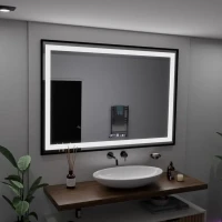 Oglinda LED Rectangulara, 100x65cm, Verite Majeste Noir Motion Glow Marcello, Sistem Dezaburire, Ceas & Termometru, Dimabila