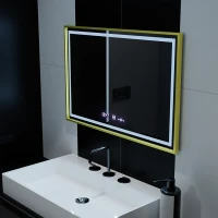 Oglinda LED Rectangulara, 100x65cm, Verite Royale Gold Motion Glow Marcello, Sistem Dezaburire, Ceas & Termometru, Dimabila