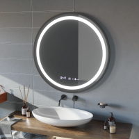 Oglinda LED Rotunda, 100cm, Celeste Majeste Noir MotionGlow Marcello, Sistem Dezaburire, Ceas & Termometru, Dimabila
