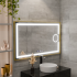 Oglinda LED Rectangulara, 120x80cm, Eclat MotionGlow Marcello, Sistem Dezaburire, Ceas & Termometru, Lupa Cosmetica, Dimabila, Rama Auriu Brushed [3]