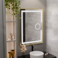 Oglinda LED Rectangulara, 60x80cm, Eclat MotionGlow Marcello, Sistem Dezaburire, Ceas & Termometru, Lupa Cosmetica, Dimabila, Rama Auriu Brushed Oglinda LED Rectangulara, 60x80cm, Eclat MotionGlow Marcello, Sistem Dezaburire, Ceas & Termometru, Lupa Cosmetica, Dimabila, Rama Auriu Brushed
