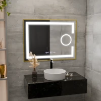Oglinda LED Rectangulara, 80x60cm, Eclat MotionGlow Marcello, Sistem Dezaburire, Ceas & Termometru, Lupa Cosmetica, Dimabila, Rama Auriu Brushed Oglinda LED Rectangulara, 80x60cm, Eclat MotionGlow Marcello, Sistem Dezaburire, Ceas & Termometru, Lupa Cosmetica, Dimabila, Rama Auriu Brushed
