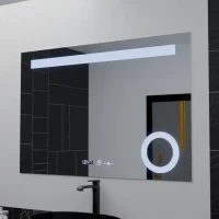 Oglinda LED Rectangulara, 100x75cm, ABSOLU MotionGlow Marcello, Sistem Dezaburire, Ceas & Termometru, Lupa Cosmetica, Dimabila