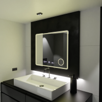 Oglinda LED Rectangulara, 80x60cm, Riflesso MotionGlow Marcello, Sistem Dezaburire, Ceas & Termometru, Lupa Cosmetica, Dimabila