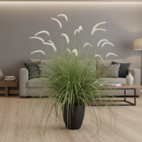 Planta Artificiala Iarba Ornamentala Tip Coada de Vulpe, 120cm, Iarba curbata si Spice, Verde si Alba, Fara Ghiveci