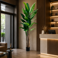 Planta Artificiala Copac Tip Bananier, 210 cm, 31 frunze, Verde, cu Ghiveci