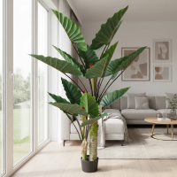 Planta Artificiala Tip Alocasia Cu Frunze Late, 2 trunchiuri, 190 cm, Verde