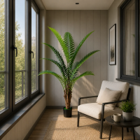Planta Artificiala Copac Tip Palmier Regal, 180 cm, 10 frunze, Verde, cu Ghiveci