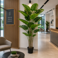 Planta Artificiala Tip Monstera Deliciosa, 17 frunze, 220 cm, Verde
