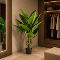 Planta Artificiala Tip Alocasia, 3 tulpini, 160 cm, Verde