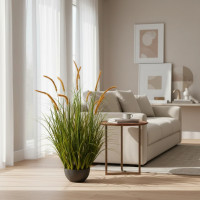 Planta Artificiala Iarba Ornamentala Tip Coada de Pisica, 90cm, 13 tulpini, Iarba curbata si Spice, Verde Tomnal, Fara Ghiveci