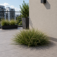 Planta Artificiala Tufa de Iarba Tip Ceapa Curbata, 38 cm, Densitate Medie, Verde Inchis, Fara Ghiveci