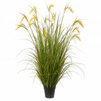 Planta Artificiala Iarba Ornamentala Tip Spice de Orez, 150cm, cu 17 Fire, Verde si Galben, Fara Ghiveci