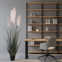 Planta Artificiala Iarba Ornamentala, 240cm, cu 5 fire, Stuf si Iarba, Verde si Gri, Fara Ghiveci