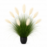 Planta Artificiala Iarba Ornamentala, 110 cm, 9 tulpini, Stuf si Iarba, Verde deschis si alb, Fara Ghiveci