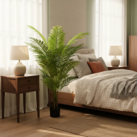 Planta Artificiala Copac Tip Palmier Kentia, 3 tulpini, 17 frunze, 160 cm, Verde, cu Ghiveci