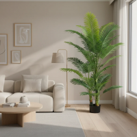 Planta Artificiala Copac Tip Palmier Kentia, 3 tulpini, 17 frunze, 220 cm, Verde, cu Ghiveci
